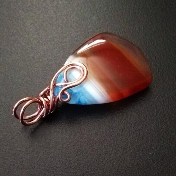 Copper Wire Wrapped - Banded Agate - Blue Sky & Red Desert Landscape - Southwest - Picture 1 of 8